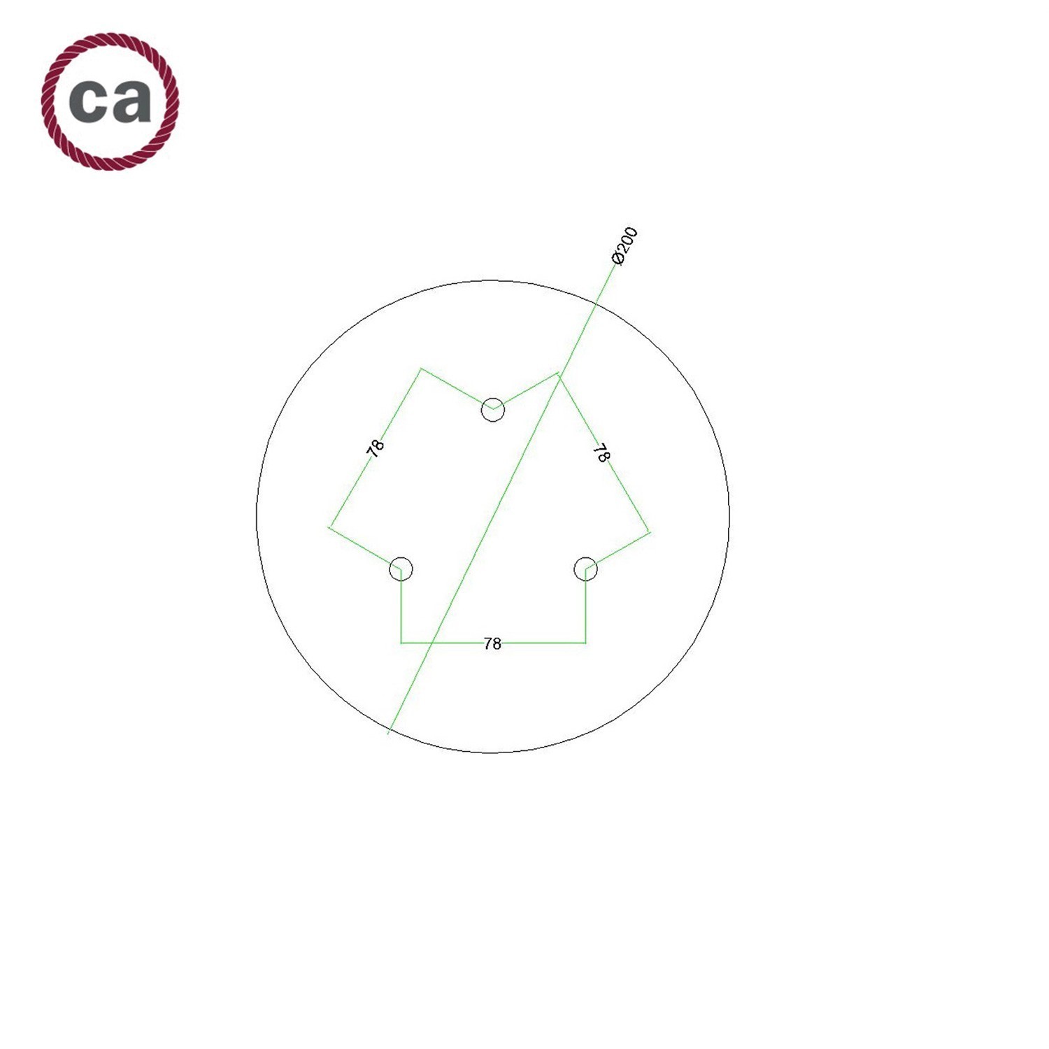 Rose-One compleet rond plafondkap-kit 200 mm. met 3 gaten en 4 zijgaten - PROMO