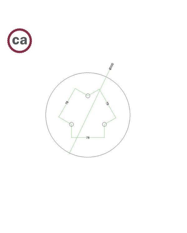 Rose-One compleet rond plafondkap-kit 200 mm. met 3 gaten en 4 zijgaten - PROMO