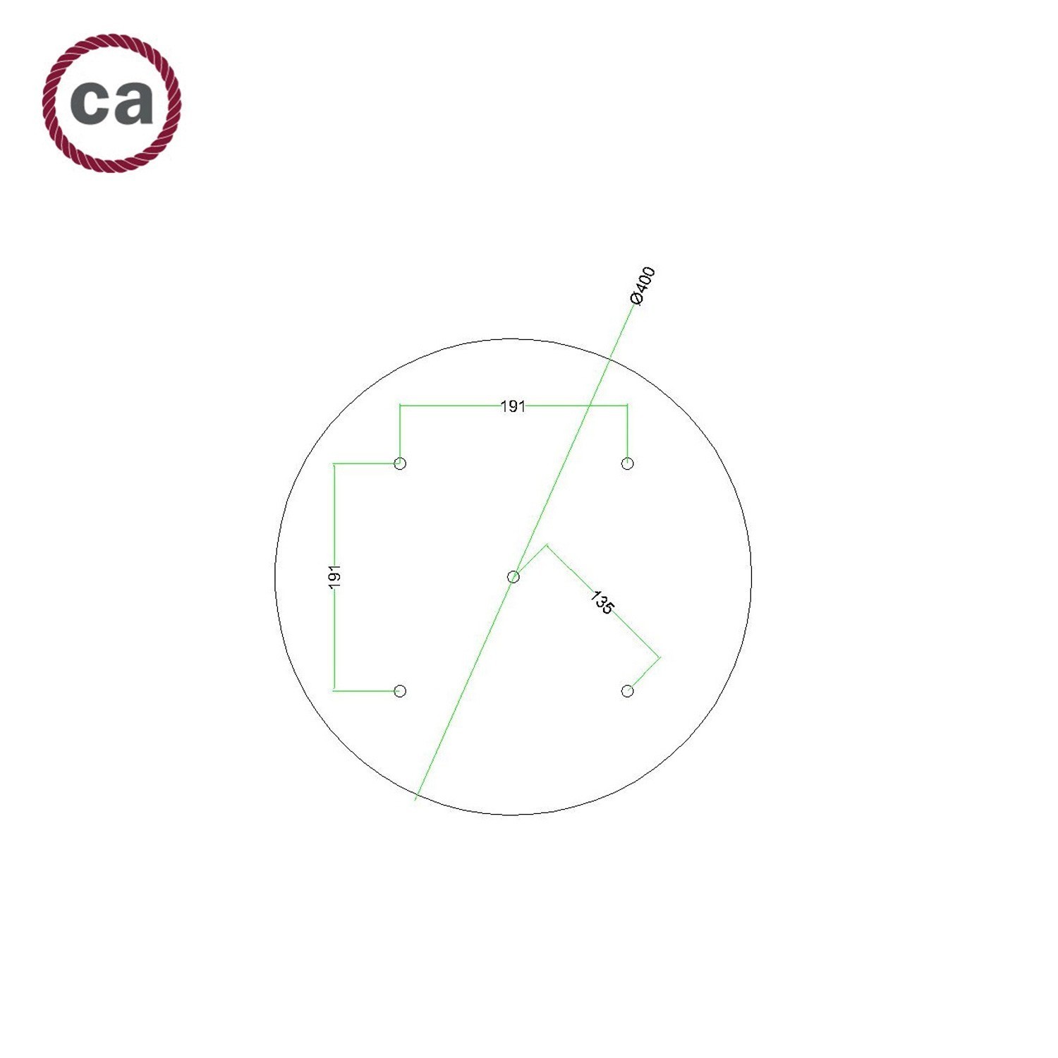 Rose-One compleet rond plafondkap-kit 400 mm. met 5 gaten en 4 zijgaten - PROMO