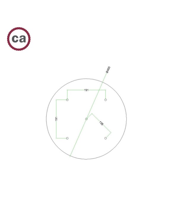 Rose-One compleet rond plafondkap-kit 400 mm. met 5 gaten en 4 zijgaten - PROMO