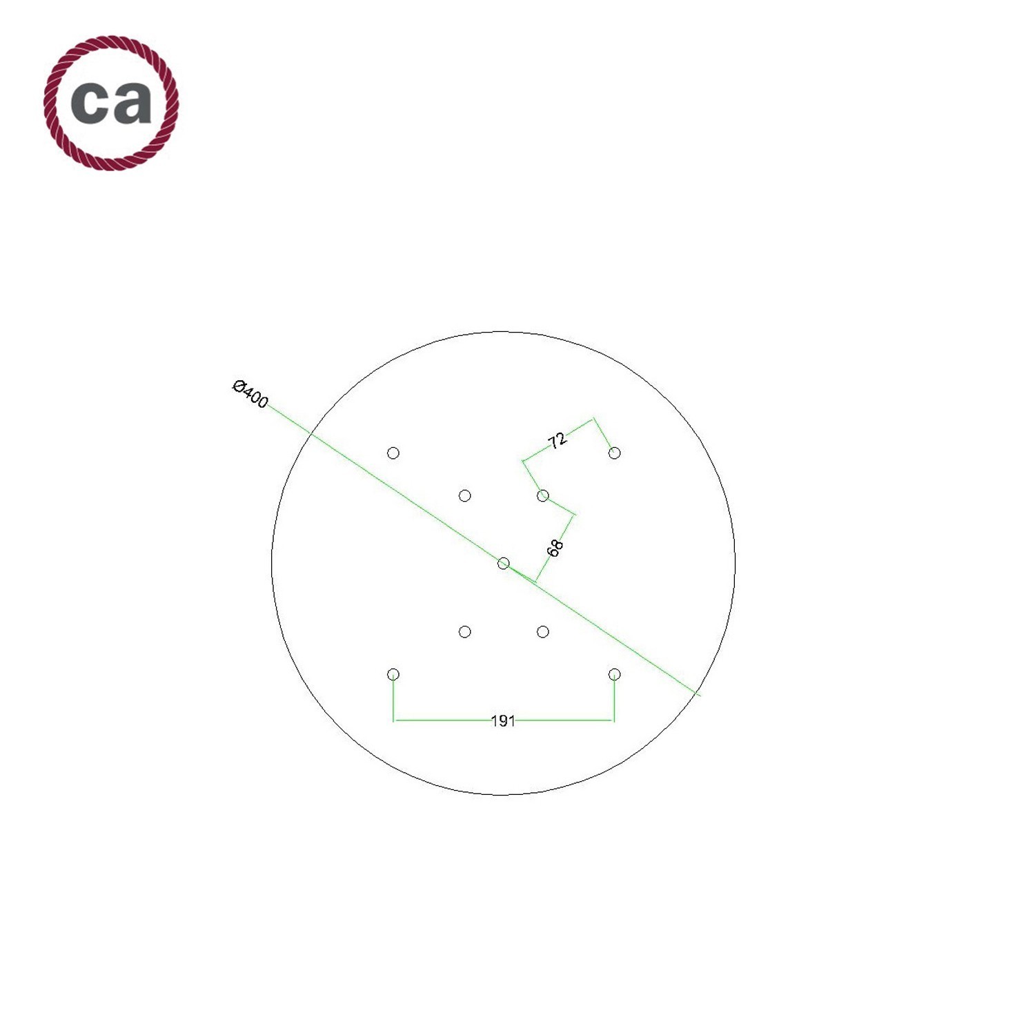 Rose-One compleet rond plafondkap-kit 400 mm. met 9 gaten in X vorm en 4 zijgaten - PROMO