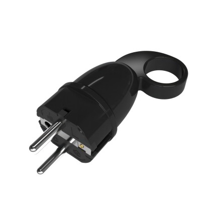 Randaarde stekker met comfortabele "ring" grip 16A 250V - zwart