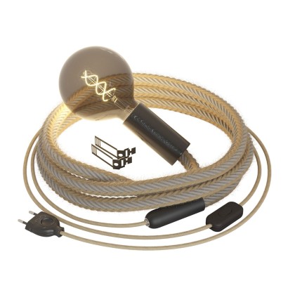 SnakeBis Cordon - Lampe plug-in avec cordon tressé en jute - Noir