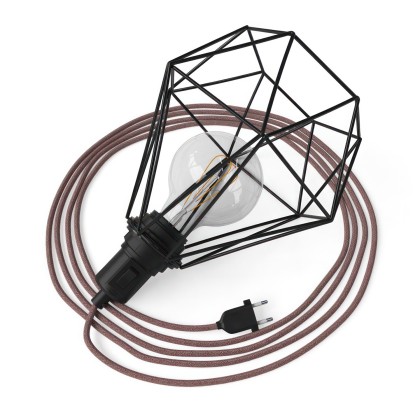 Table Snake - Plug-in lamp with cage Diamond lampshade and 2 pole plug - zwart