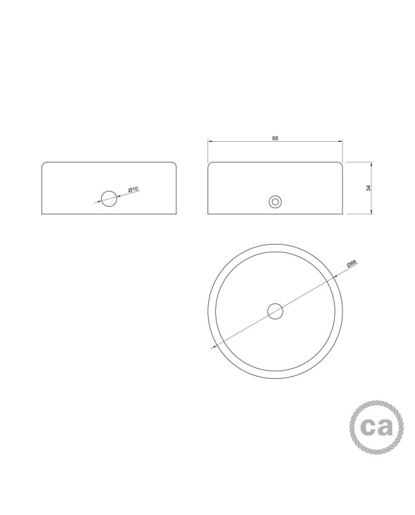 Kit mini houten cilindervormige plafondkap met 1 centraal gat en 2 zijdelingse gaten