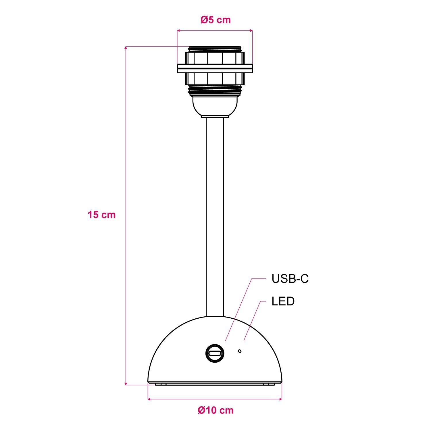 Base pour lampe portative et rechargeable Cabless12 avec arrangement pour abat-jour