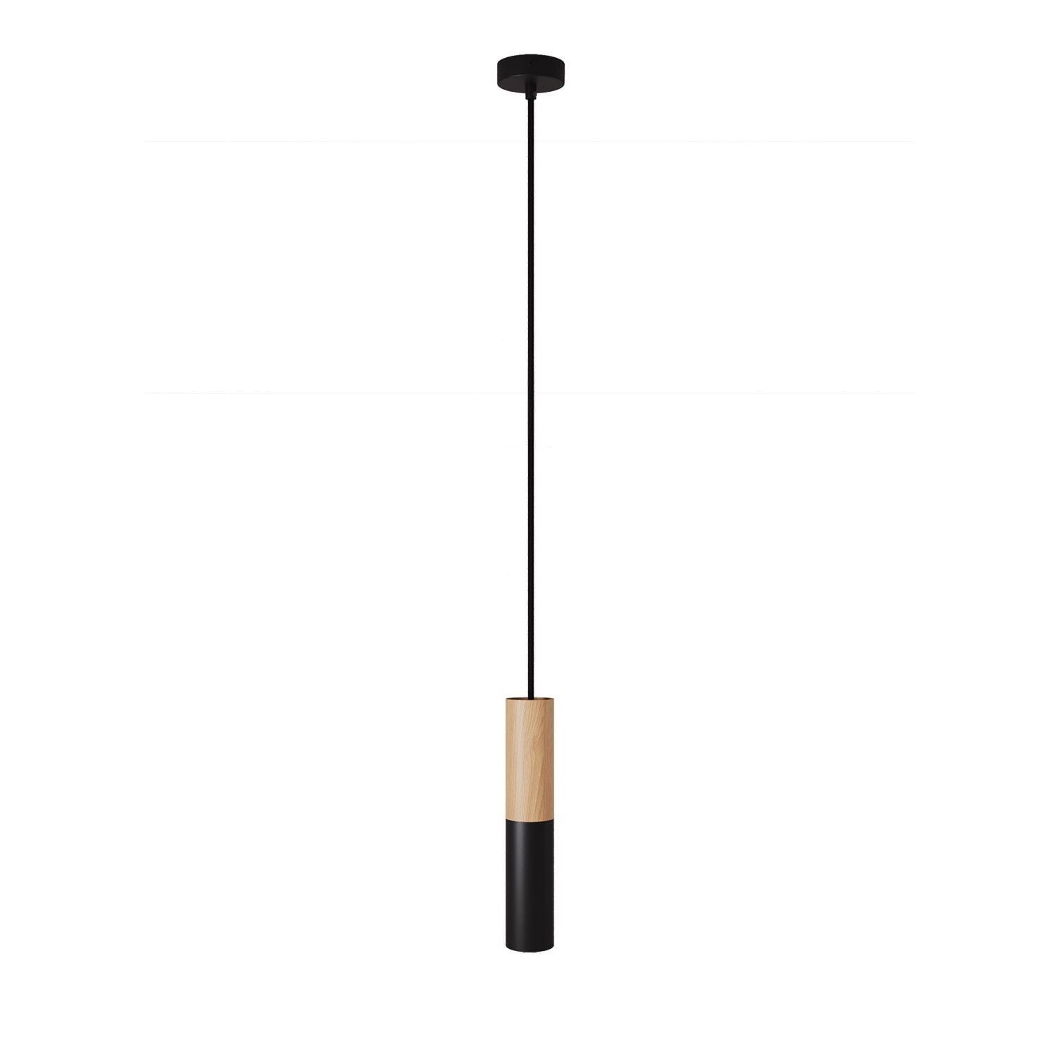 Hanglamp compleet met textielkabel en dubbele Tub-E14 houten en metalen afwerking - Made in Italy