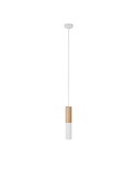 Lampe à suspension Made in Italy avec câble textile et double abat-jour Tub-E14 en bois et métal