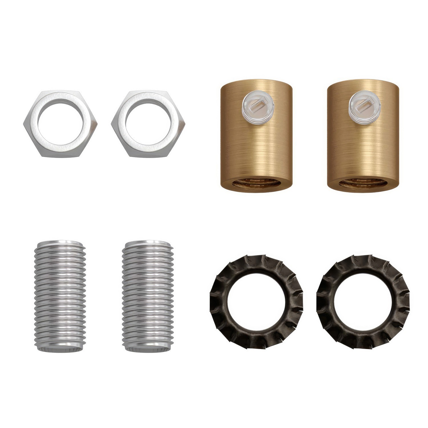 Cilindrische metalen kabelklem compleet met pendelbuis, moer en ring - 2 stuks