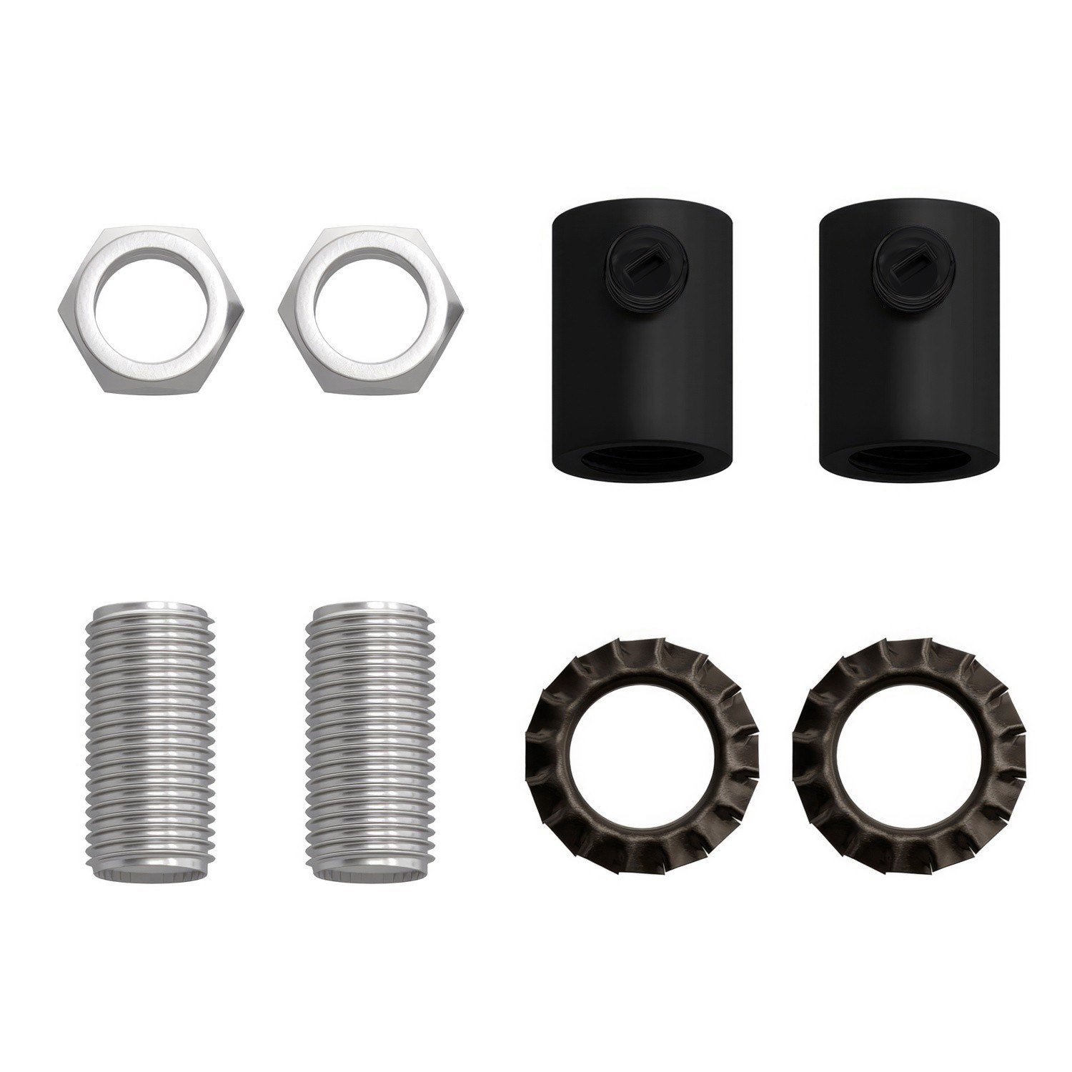 Cilindrische metalen kabelklem compleet met pendelbuis, moer en ring - 2 stuks
