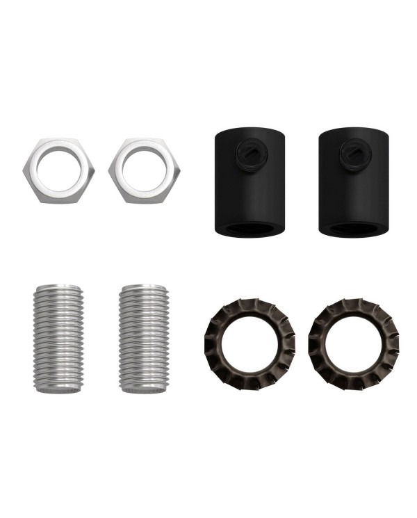 Cilindrische metalen kabelklem compleet met pendelbuis, moer en ring - 2 stuks
