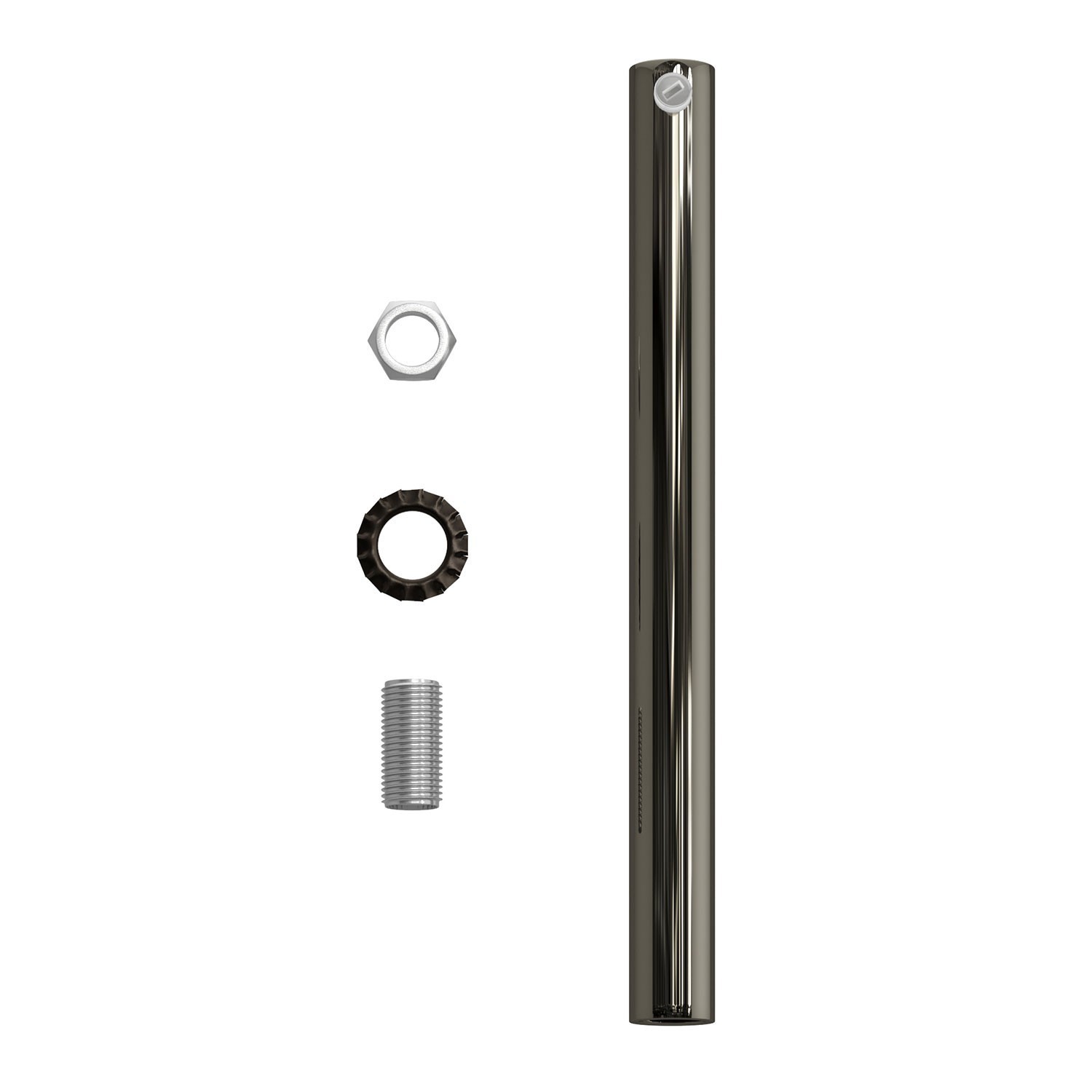 Cilindrische metalen kabelklem van 15 cm, compleet met pendelbuis, moer en ring