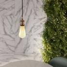 Ophanging gemaakt in Italië met gedraaide textiel kabel en aluminium mof