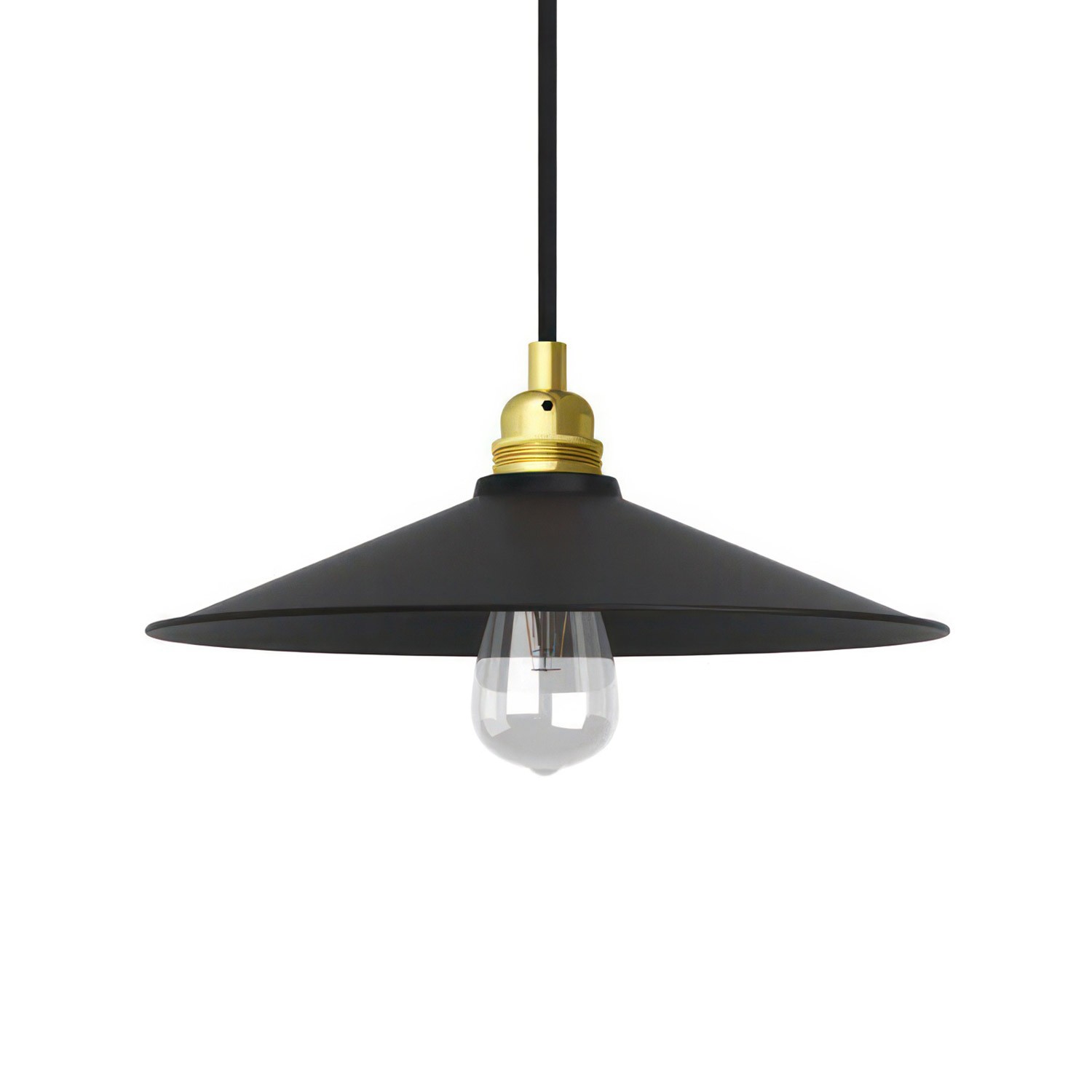 Hanglamp vervaardigd in Italië met textiel kabel, Swing kap en metalen afwerking