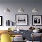 Hanglamp vervaardigd in Italië met textiel kabel, kap Keramische kop en metalen afwerking