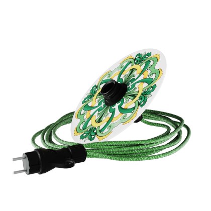 Snake Eiva met mini Ellepì 'Maioliche' Flat Lampenkap, looplamp voor buiten, met IP65 waterdichte lamphouder en stekker - majolica geel - groen