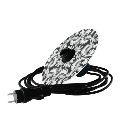 Snake Eiva met mini Ellepì 'Maioliche' Flat Lampenkap, looplamp voor buiten, met IP65 waterdichte lamphouder en stekker - majolica wit - zwart