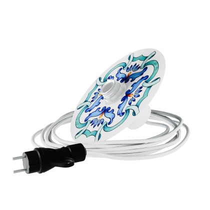Snake Eiva met mini Ellepì 'Maioliche' Flat Lampenkap, looplamp voor buiten, met IP65 waterdichte lamphouder en stekker - majolica blauw