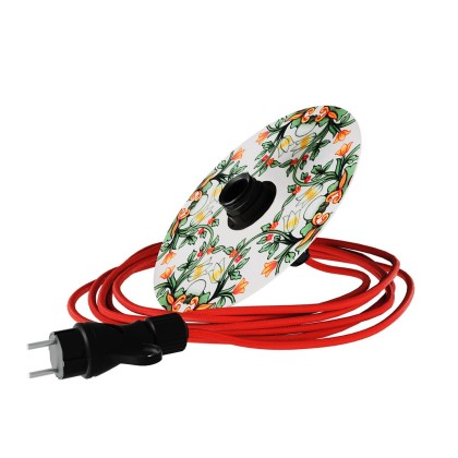 Snake Eiva met mini Ellepì 'Maioliche' Flat Lampenkap, looplamp voor buiten, met IP65 waterdichte lamphouder en stekker - majolica rood - groen