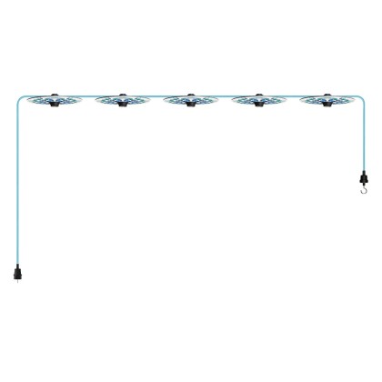 Guirlande lumineuse Système Lumet 'Majoliques' 7,5 m avec câble textile, 5 douilles et abat-jour, crochet et fiche noire - Majolica Bleu
