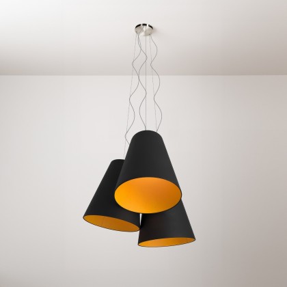 Trittico kroonluchter met tweekleurige kegelvormige lampenkap - Made in Italy - antraciet - mandarijn