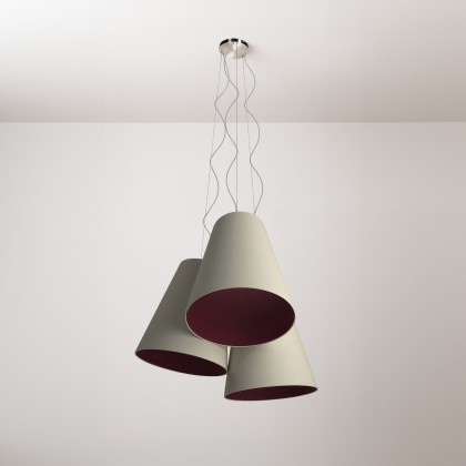 Trittico kroonluchter met tweekleurige kegelvormige lampenkap - Made in Italy - hazelnoot - bordeaux