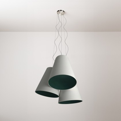 Trittico kroonluchter met tweekleurige kegelvormige lampenkap - Made in Italy - zand - petroleum
