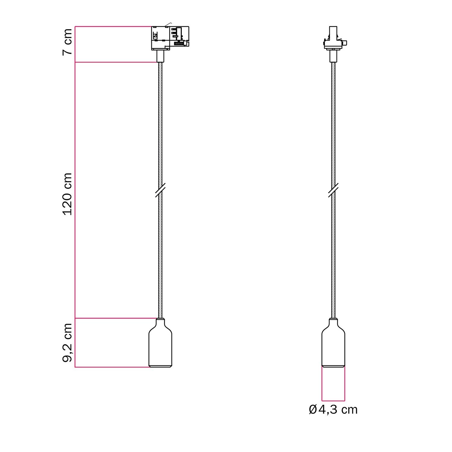 Silicone track hanglamp met textielkabel