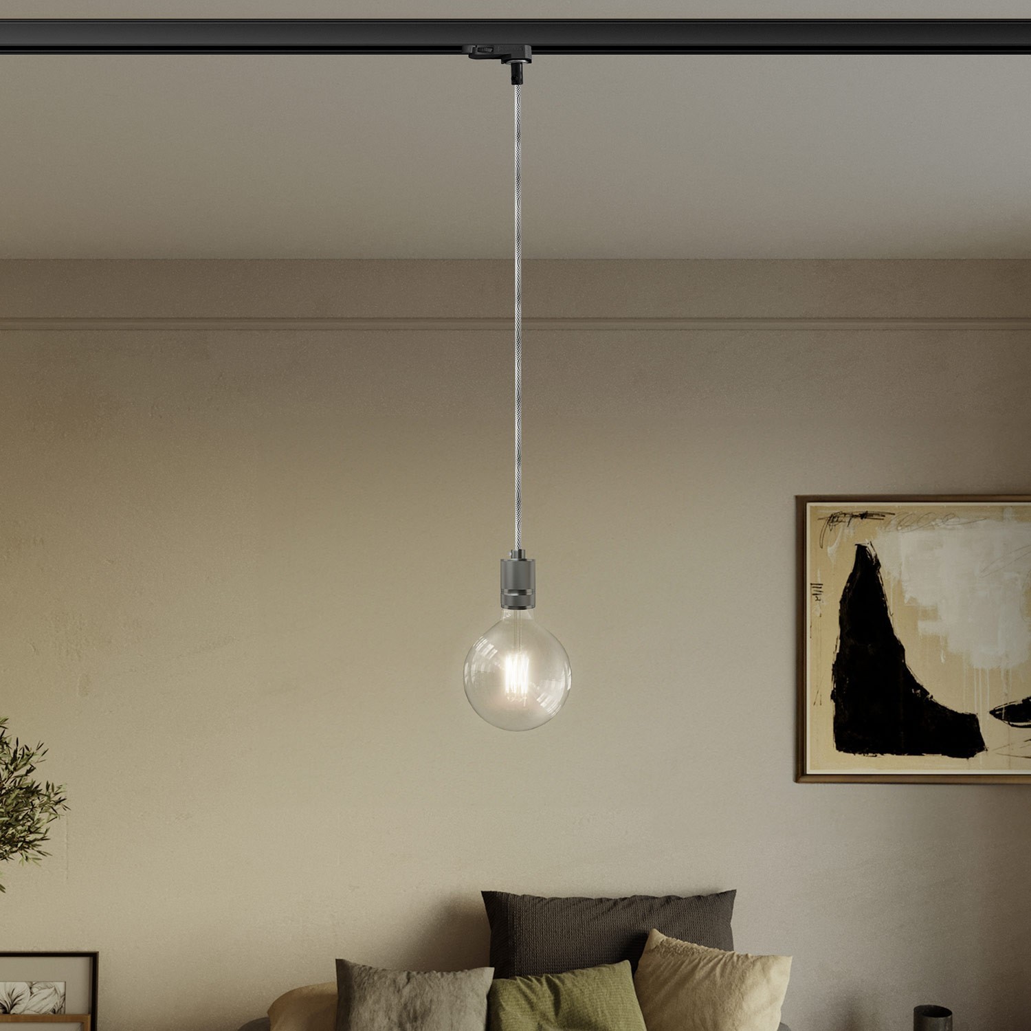Hanglamp met gekartelde aluminium lamphouder voor rails