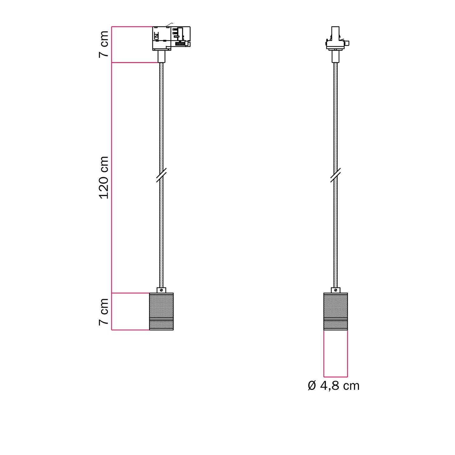 Hanglamp met gekartelde aluminium lamphouder voor rails