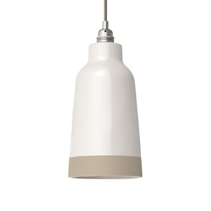 Abat-jour Bottiglia en céramique bicolore, collection Materia - Fabriqué en Italie - Blanc brillant - Taupe