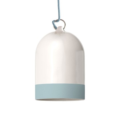 Abat-jour Campana Mini XS en céramique bicolore, collection Materia - Fabriqué en Italie - Blanc brillant - Azur