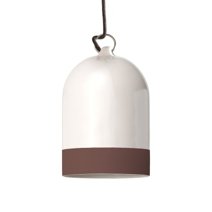 Abat-jour Campana Mini XS en céramique bicolore, collection Materia - Fabriqué en Italie - Blanc brillant - Marron