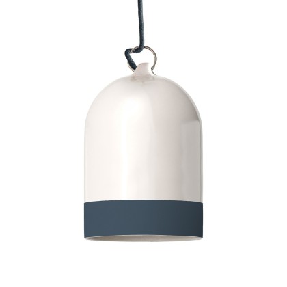 Abat-jour Campana Mini XS en céramique bicolore, collection Materia - Fabriqué en Italie - Blanc brillant - Pétrole
