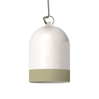 Abat-jour Campana Mini XS en céramique bicolore, collection Materia - Fabriqué en Italie - Blanc brillant - Vert sauge
