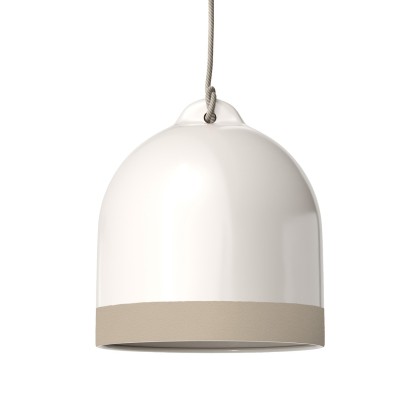 Abat-jour Campana M en céramique bicolore, collection Materia - Fabriqué en Italie - Blanc brillant - Taupe
