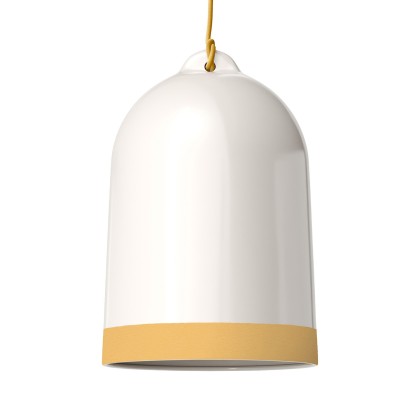 Abat-jour Campana XL en céramique bicolore, collection Materia - Fabriqué en Italie - Blanc brillant - Jaune
