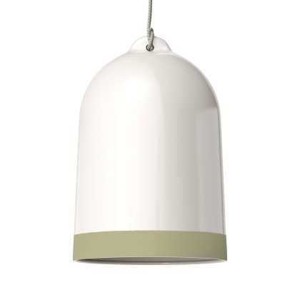 Abat-jour Campana XL en céramique bicolore, collection Materia - Fabriqué en Italie - Blanc brillant - Vert sauge