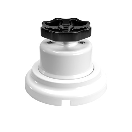 Schakelaar-/omschakelaarkit met witte porseleinen knop en voet - zwart