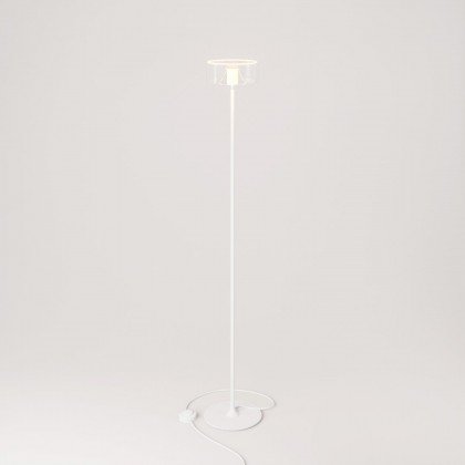 Lampadaire MAG-Y avec socle rond en métal et ampoule Ghost transparente - Blanc mat
