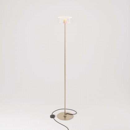 Lampadaire MAG-Y avec socle rond en métal et ampoule Ghost transparente - Bronze satiné