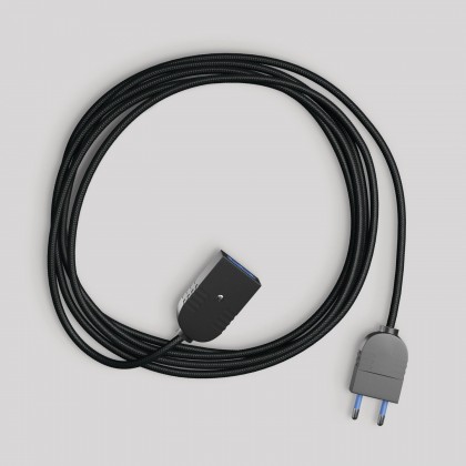 Rallonge électrique avec câble textile noir brillant 2P 10A Fabriqué en Italie - Noir