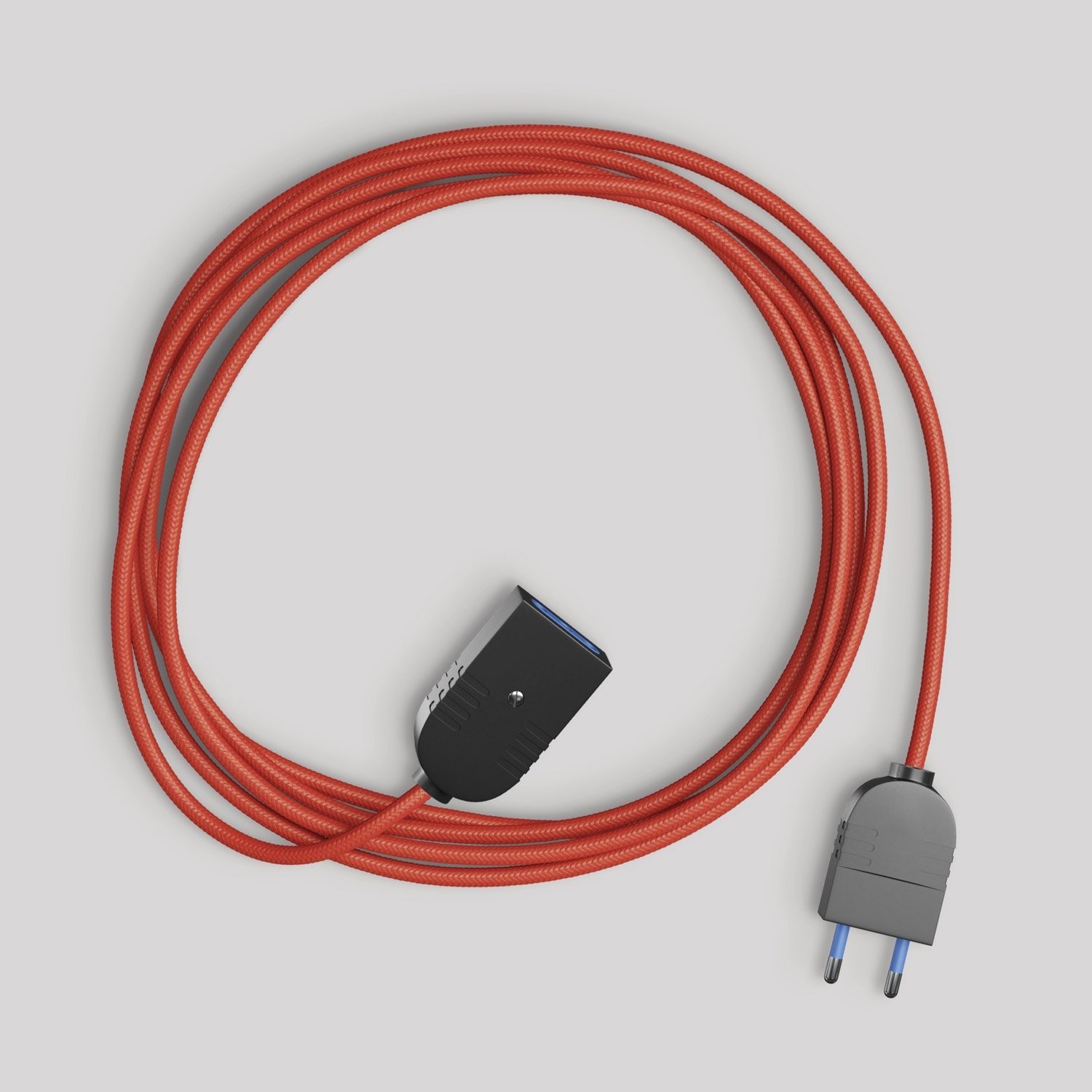 Rallonge électrique avec câble textile rouge brillant 2P 10A Fabriqué en Italie