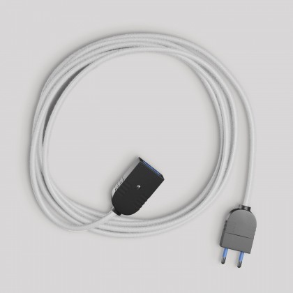 Rallonge électrique avec câble textile blanc brillant 2P 10A Fabriqué en Italie - Noir