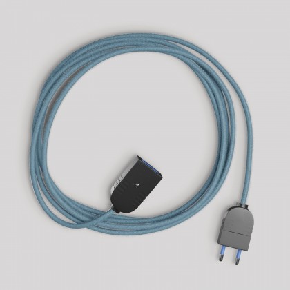 Rallonge électrique avec câble textile bleu océan 2P 10A Fabriqué en Italie - Noir