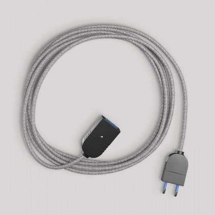 Rallonge électrique avec câble en lin gris 2P 10A Fabriqué en Italie - Noir