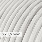 Multiprise française avec câble en tissu blanc brillant et fiche Schuko avec anneau