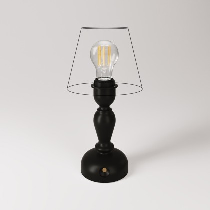Cabless14 draagbare en oplaadbare lamp met druppelvormige lichtbron en fitting voor lampenkap - zwart