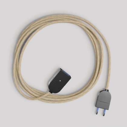Verlengsnoer met jute neutraal 2P 10A Made in Italy - zwart