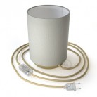 Lampe Posaluce en métal avec abat-jour Cilindro Linone Blanc, avec câble textile, interrupteur et prise bipolaire